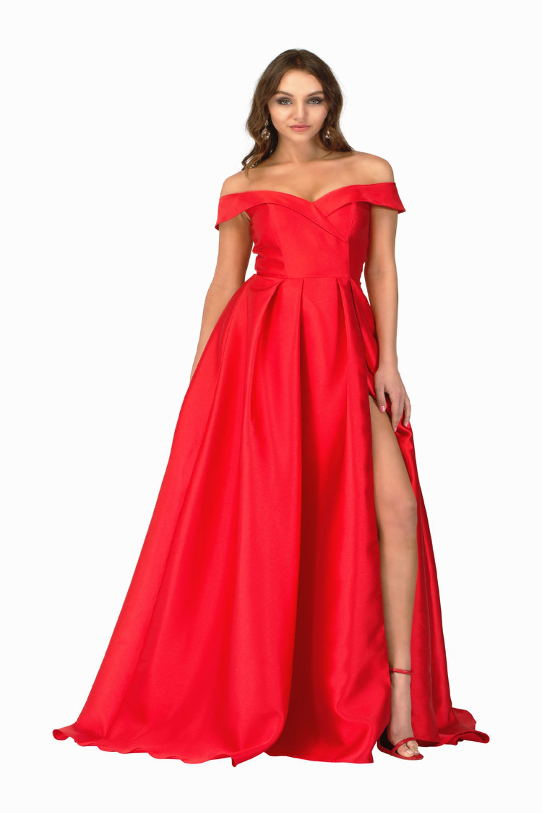 Mikado Off Shoulder A-line Slit Gown by Abby Paris 90023