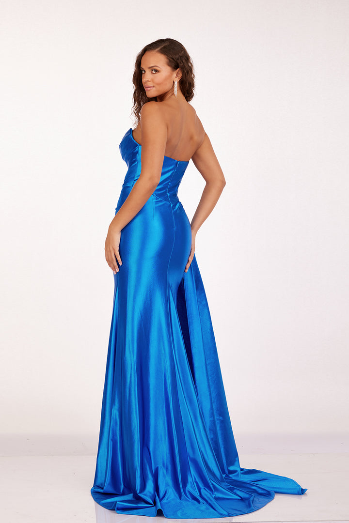 Pleated Strapless Slit Gown by Abby Paris 90215