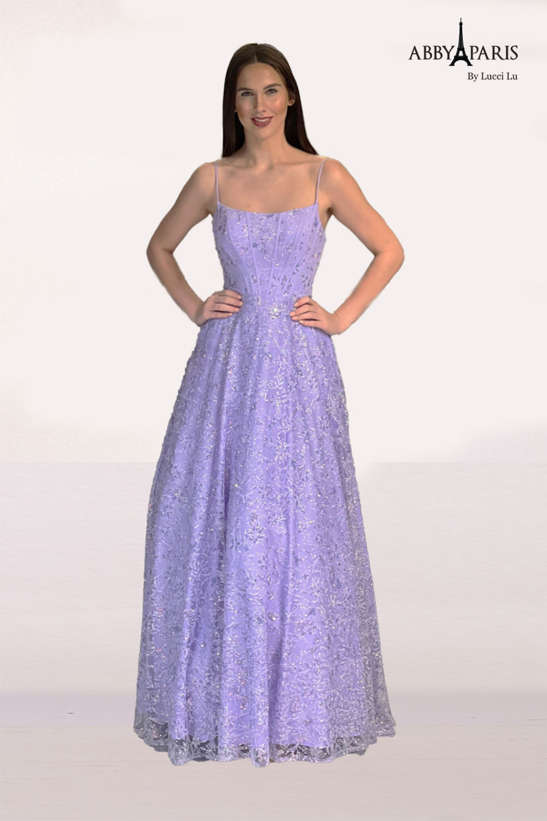 Sequin Print Sleeveless Gown by Abby Paris 90240