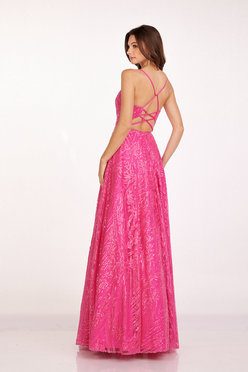 Sequin Print V-Neck A-line Gown by Abby Paris 90243