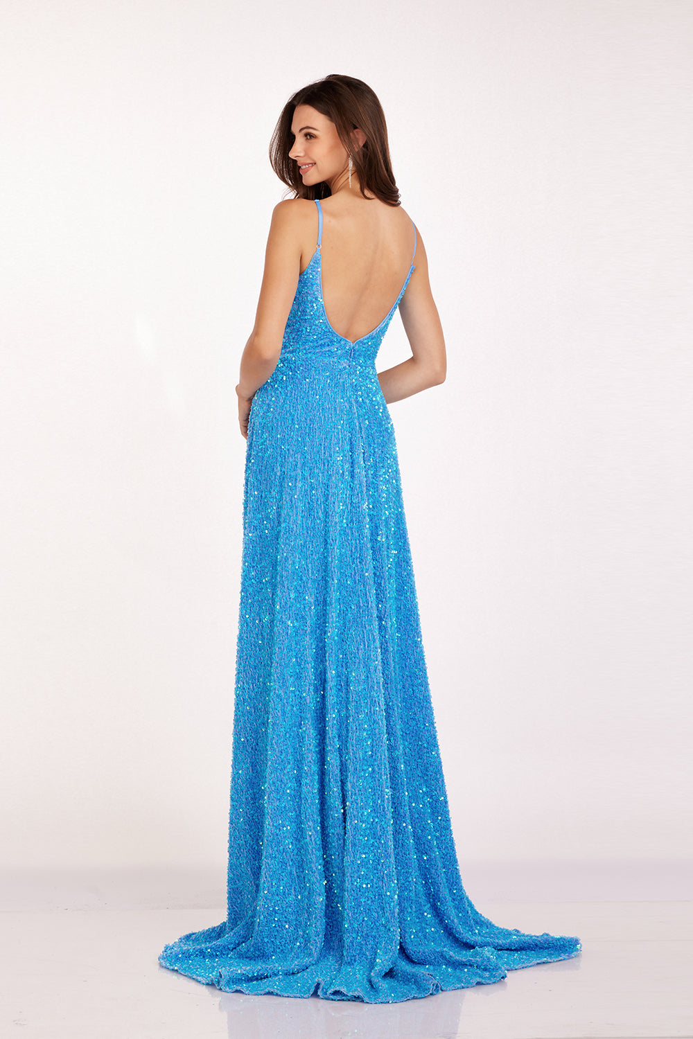 Sequin Sleeveless A-line Slit Gown by Abby Paris 90247