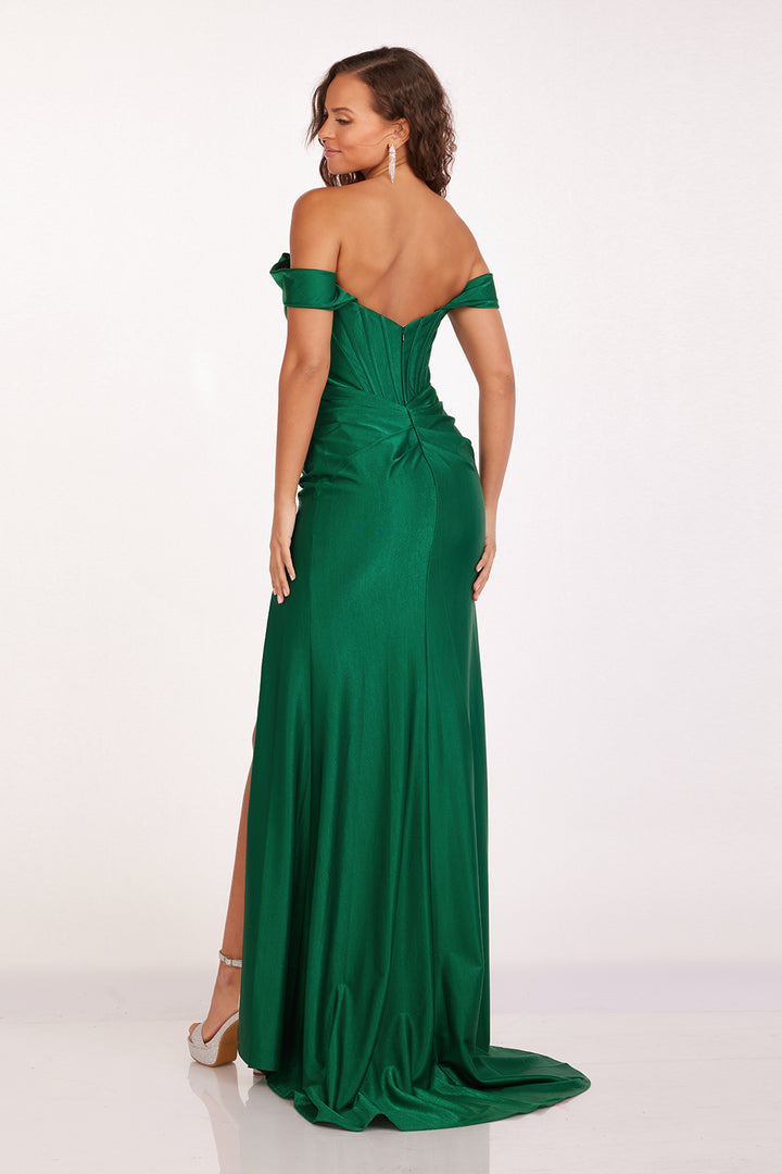 Off Shoulder Corset Slit Gown by Abby Paris 90252