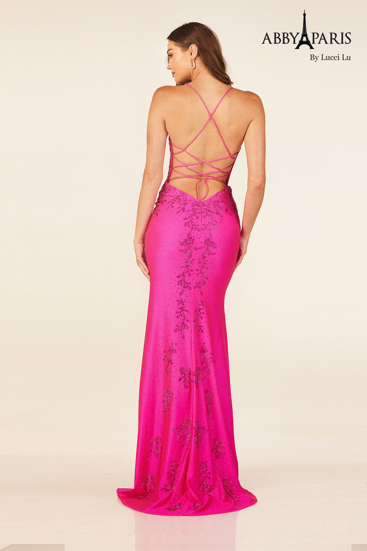 Heat Stone Strappy Back Gown by Abby Paris 90292