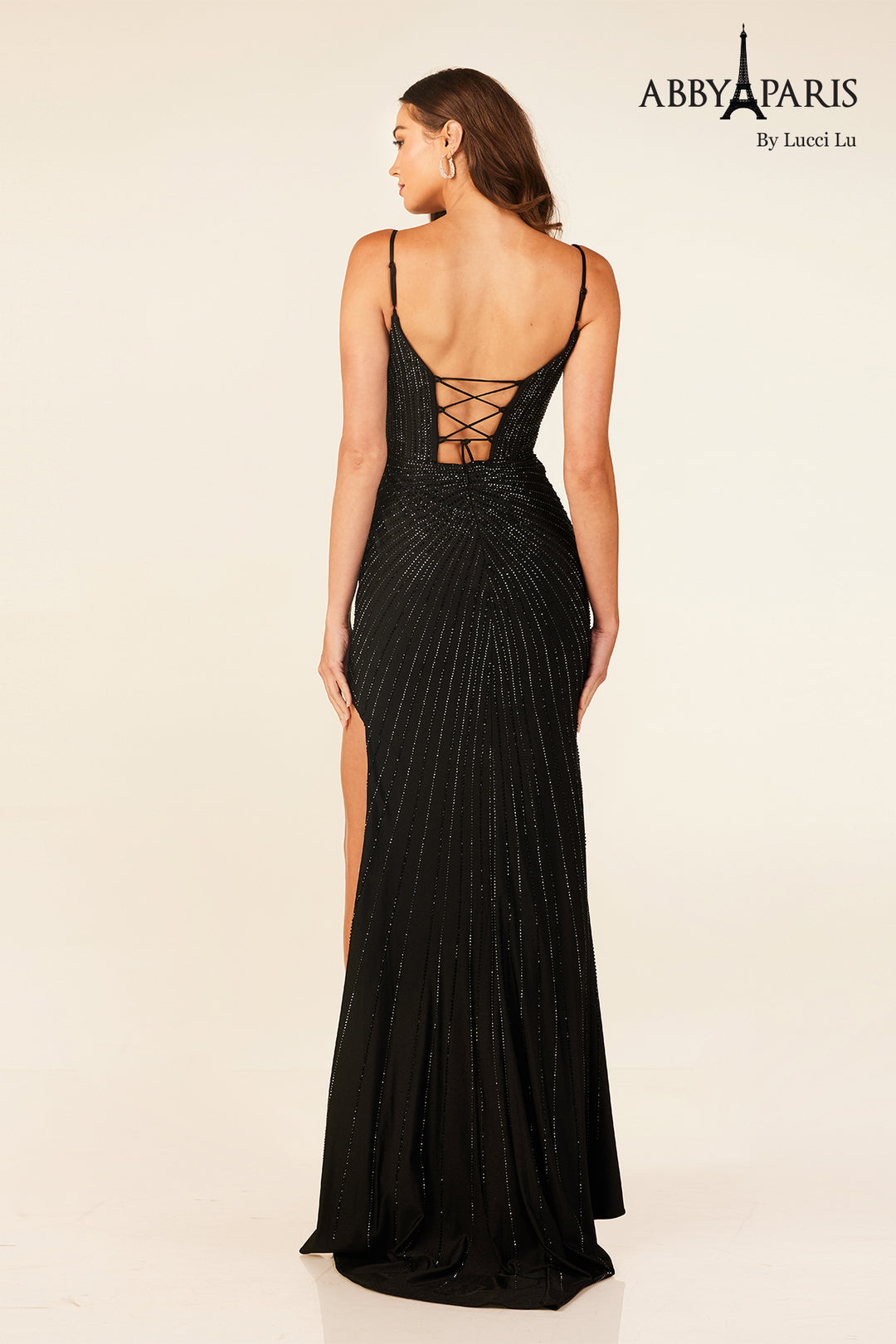 Beaded Sleeveless Slit Gown by Abby Paris 90305