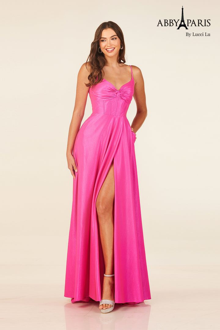 Sleeveless A-line Slit Gown by Abby Paris 90309