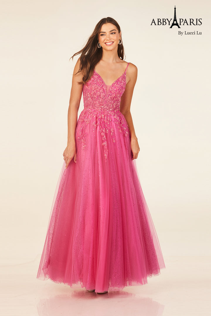 Applique Sleeveless A-line Gown by Abby Paris 90319