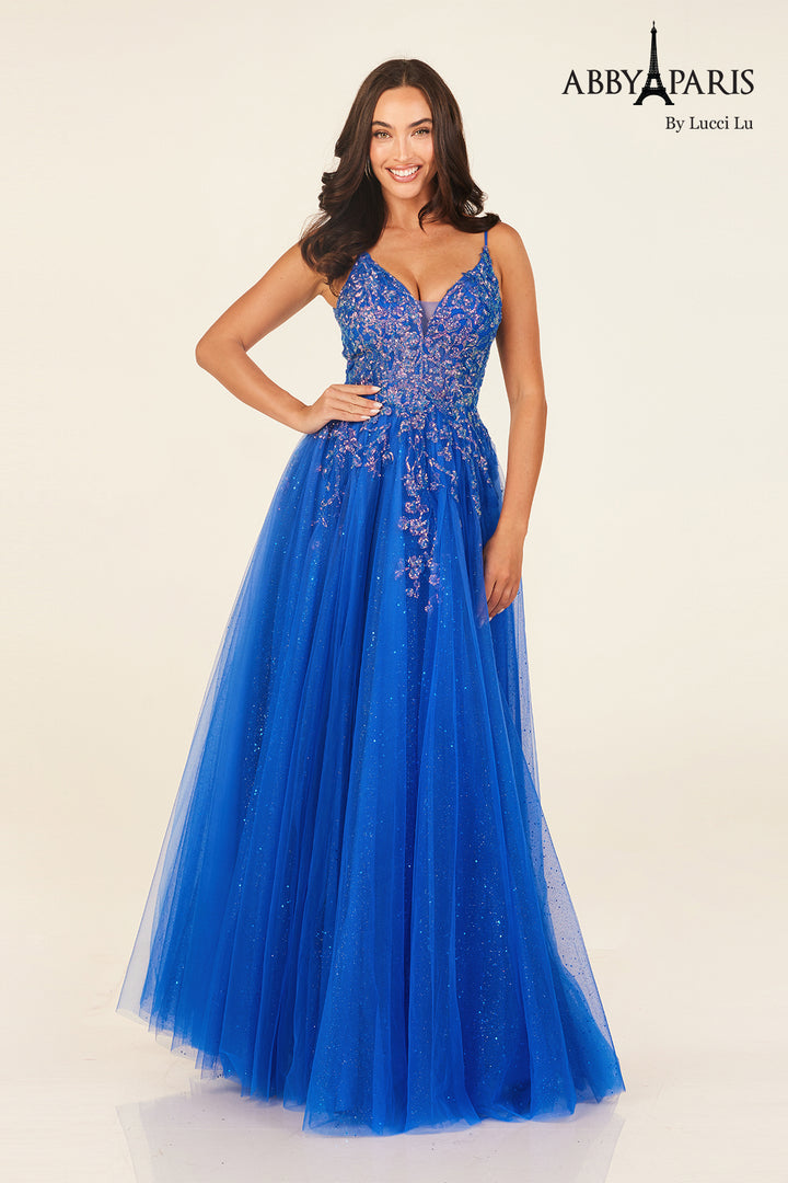 Applique Sleeveless A-line Gown by Abby Paris 90319