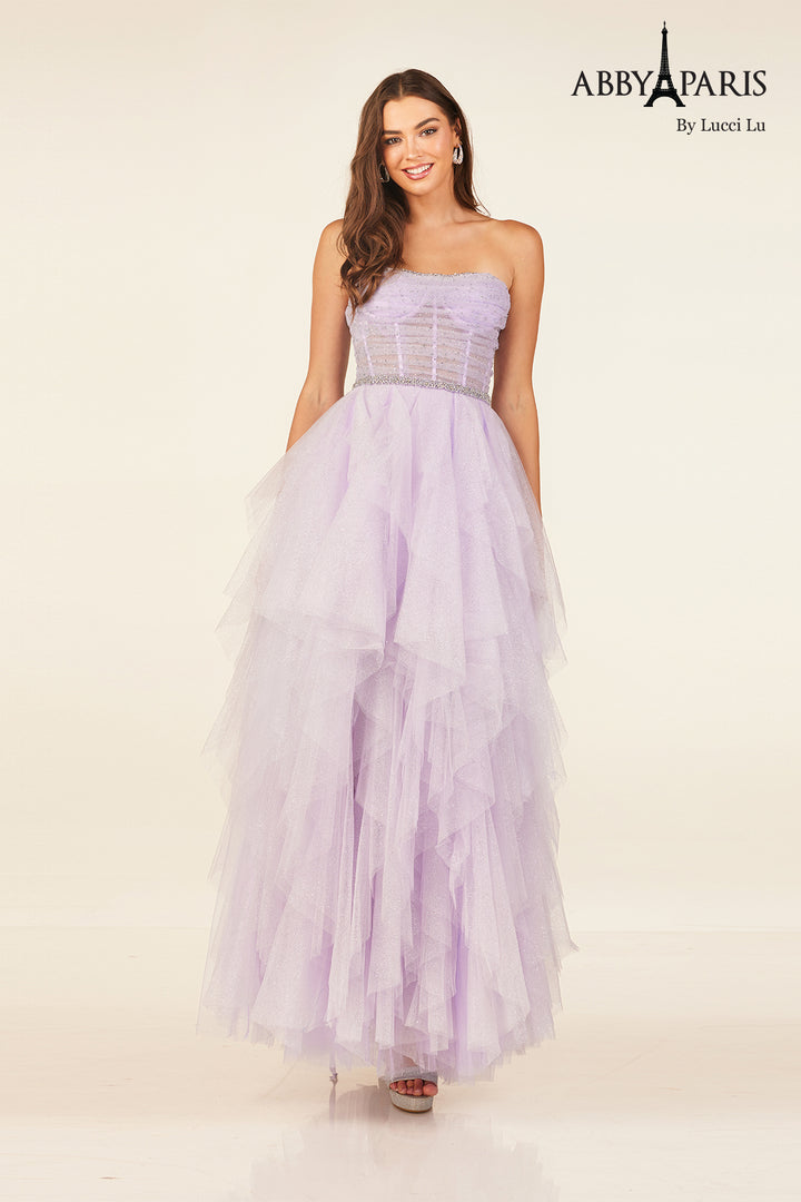 Strapless A-line Ruffled Gown by Abby Paris 90325