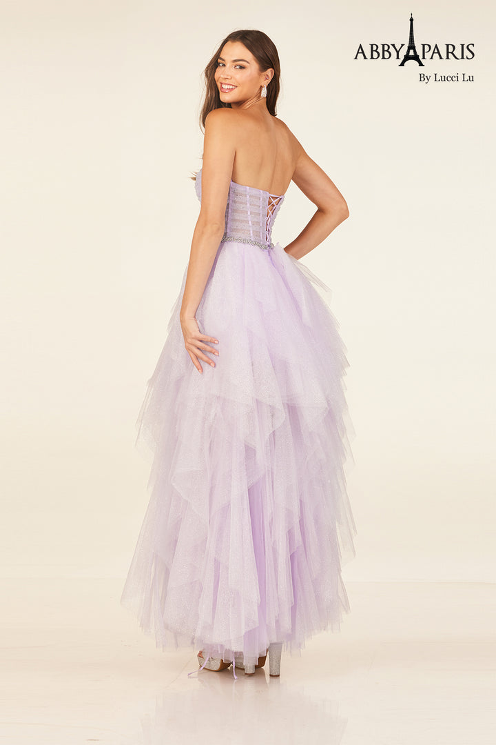 Strapless A-line Ruffled Gown by Abby Paris 90325