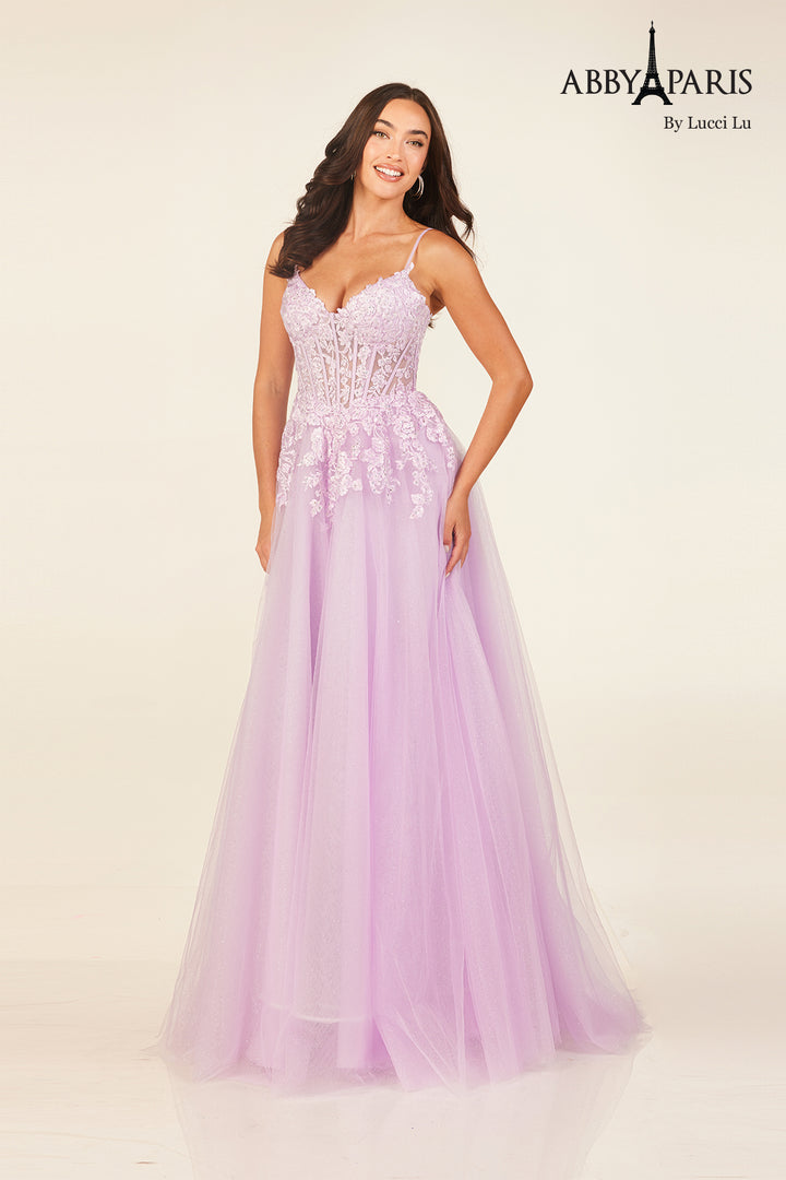 Applique Sleeveless A-line Gown by Abby Paris 90327