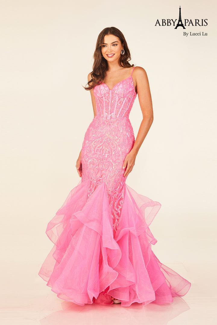 Sleeveless Ruffled Mermaid Gown by Abby Paris 90331