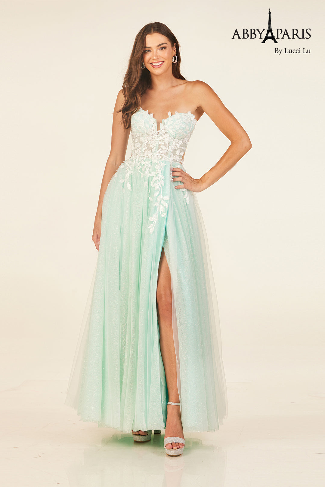 Applique Strapless A-line Gown by Abby Paris 90337