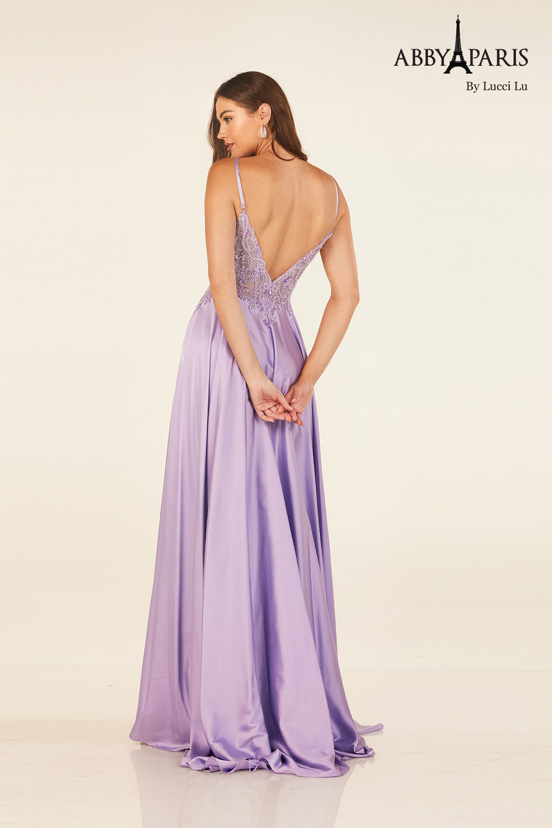 Satin Sleeveless A-line Slit Gown by Abby Paris 90339