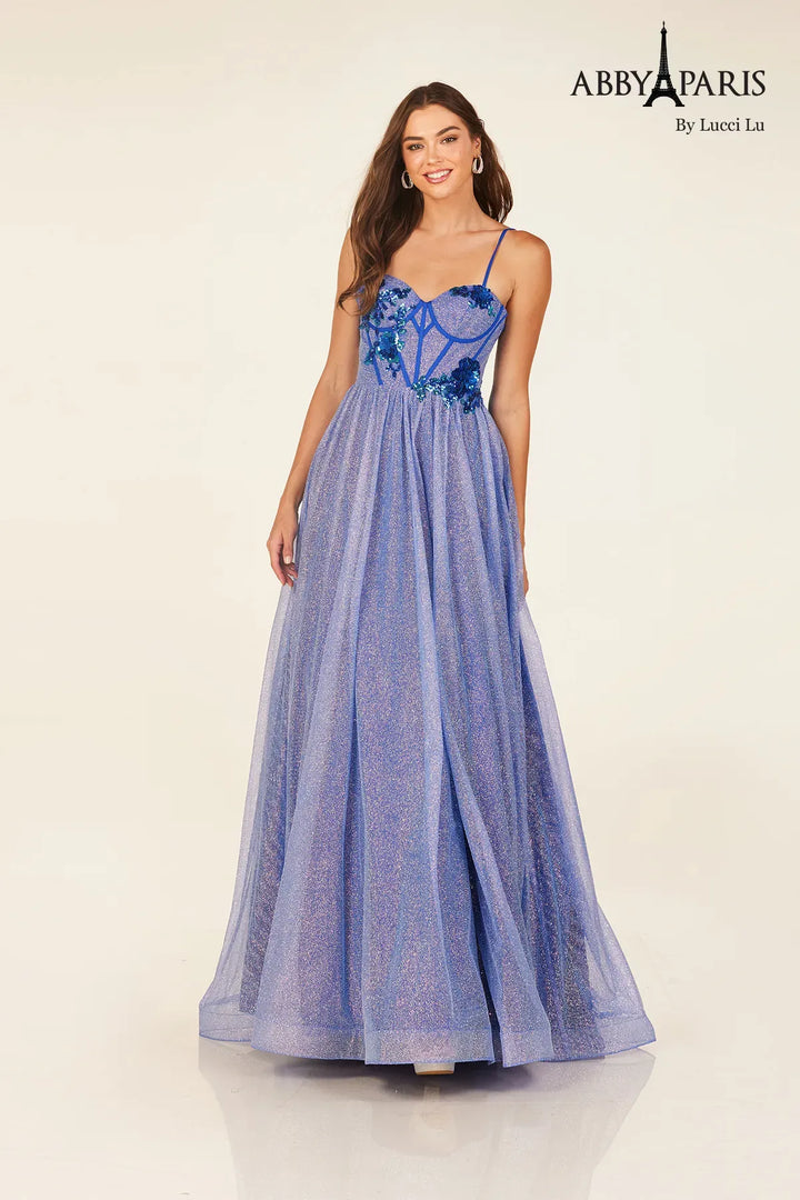 Applique Glitter A-line Gown by Abby Paris 90345