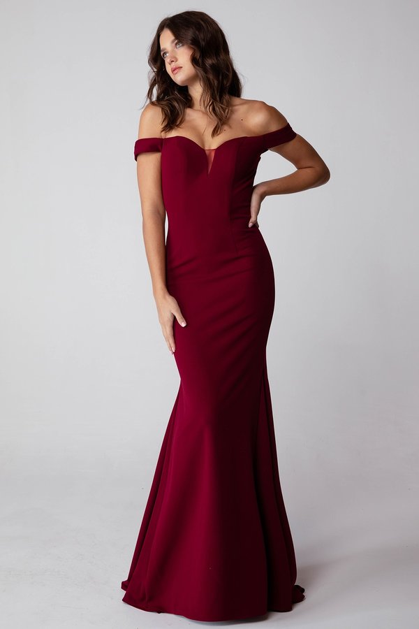 Jersey Fitted Off Shoulder Gown by Eureka 9081