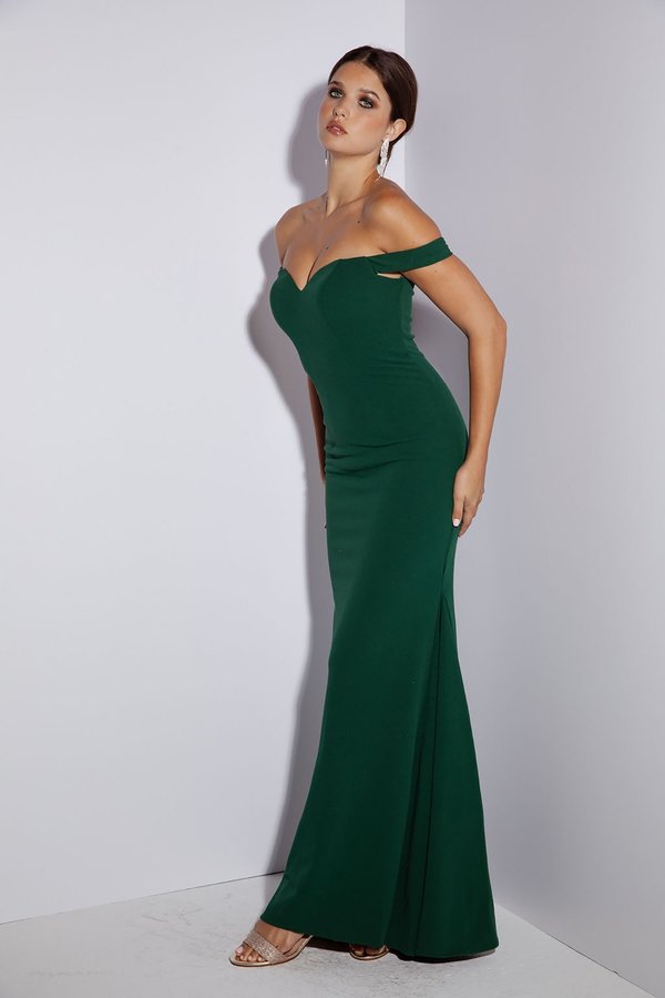 Jersey Fitted Off Shoulder Gown by Eureka 9081