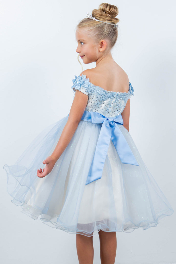 Girls 3D Floral Short Off Shoulder Dress by Cinderella Couture 9130