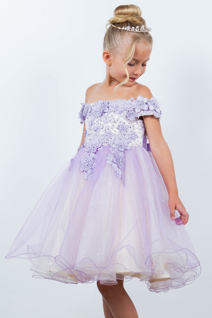 Girls 3D Floral Short Off Shoulder Dress by Cinderella Couture 9130