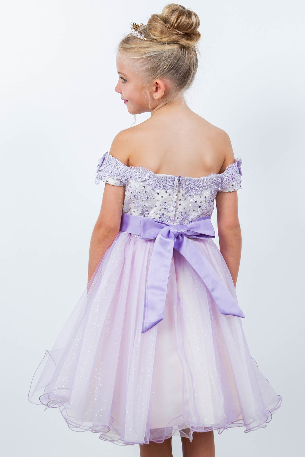 Girls 3D Floral Short Off Shoulder Dress by Cinderella Couture 9130