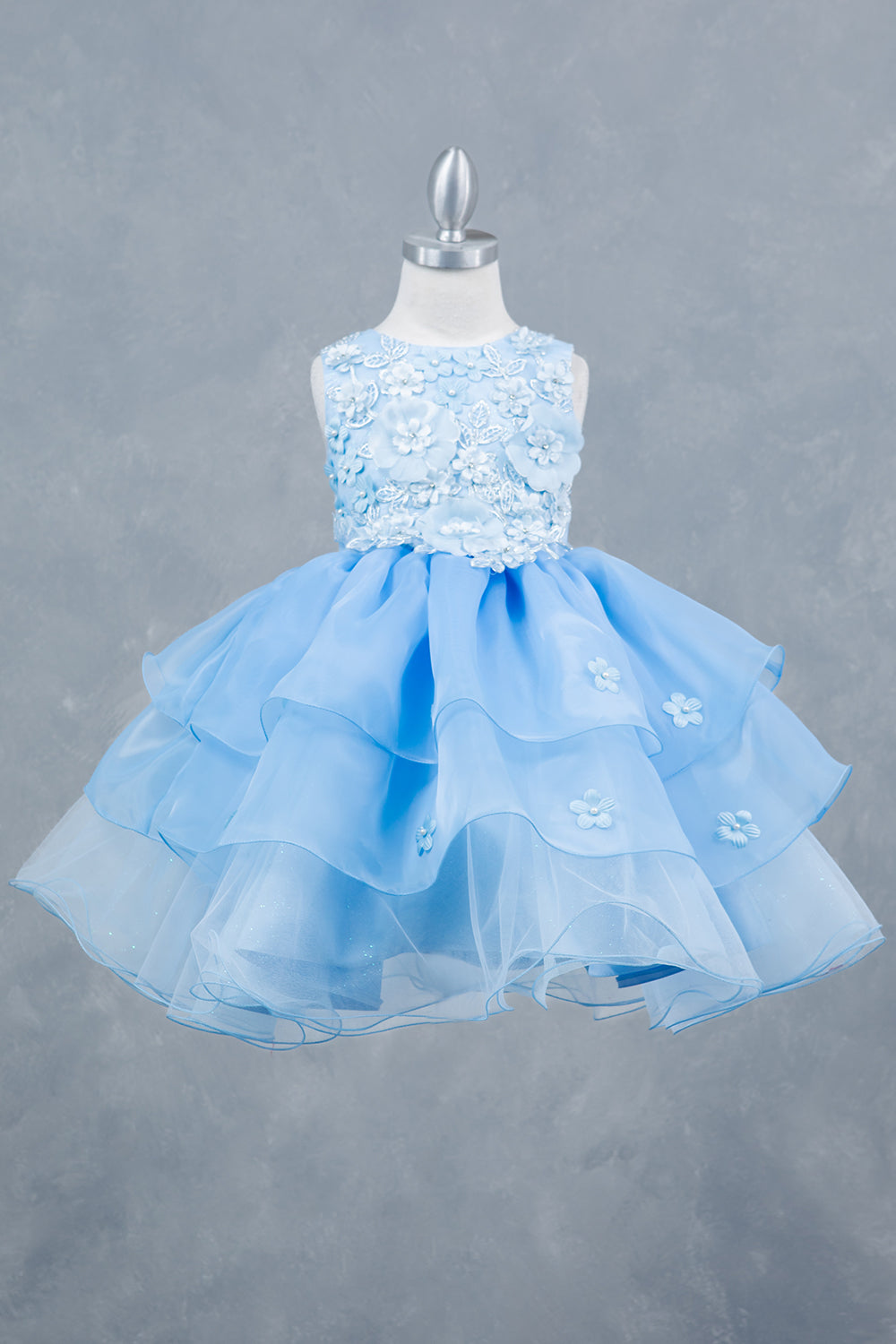 Girls Short 3D Floral Tiered Dress by Cinderella Couture 9176