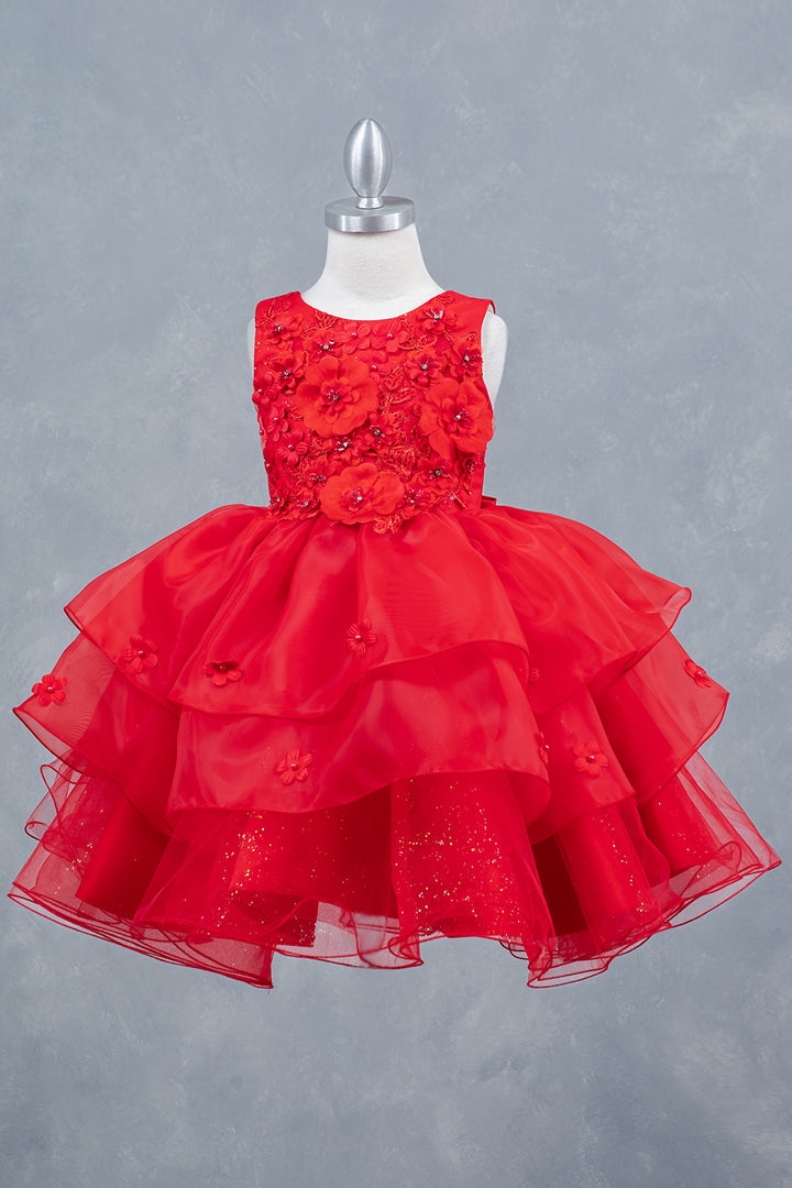 Girls Short 3D Floral Tiered Dress by Cinderella Couture 9176