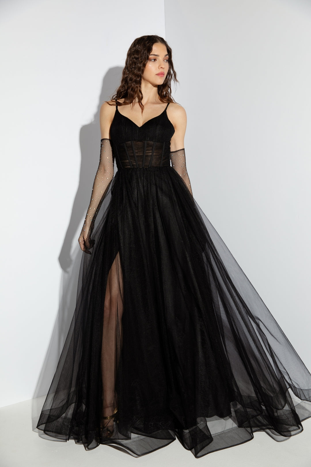 Tulle Sleeveless A-line Slit Gown by Eureka 9177