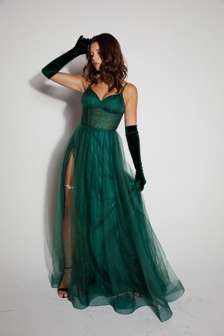 Tulle Sleeveless A-line Slit Gown by Eureka 9177