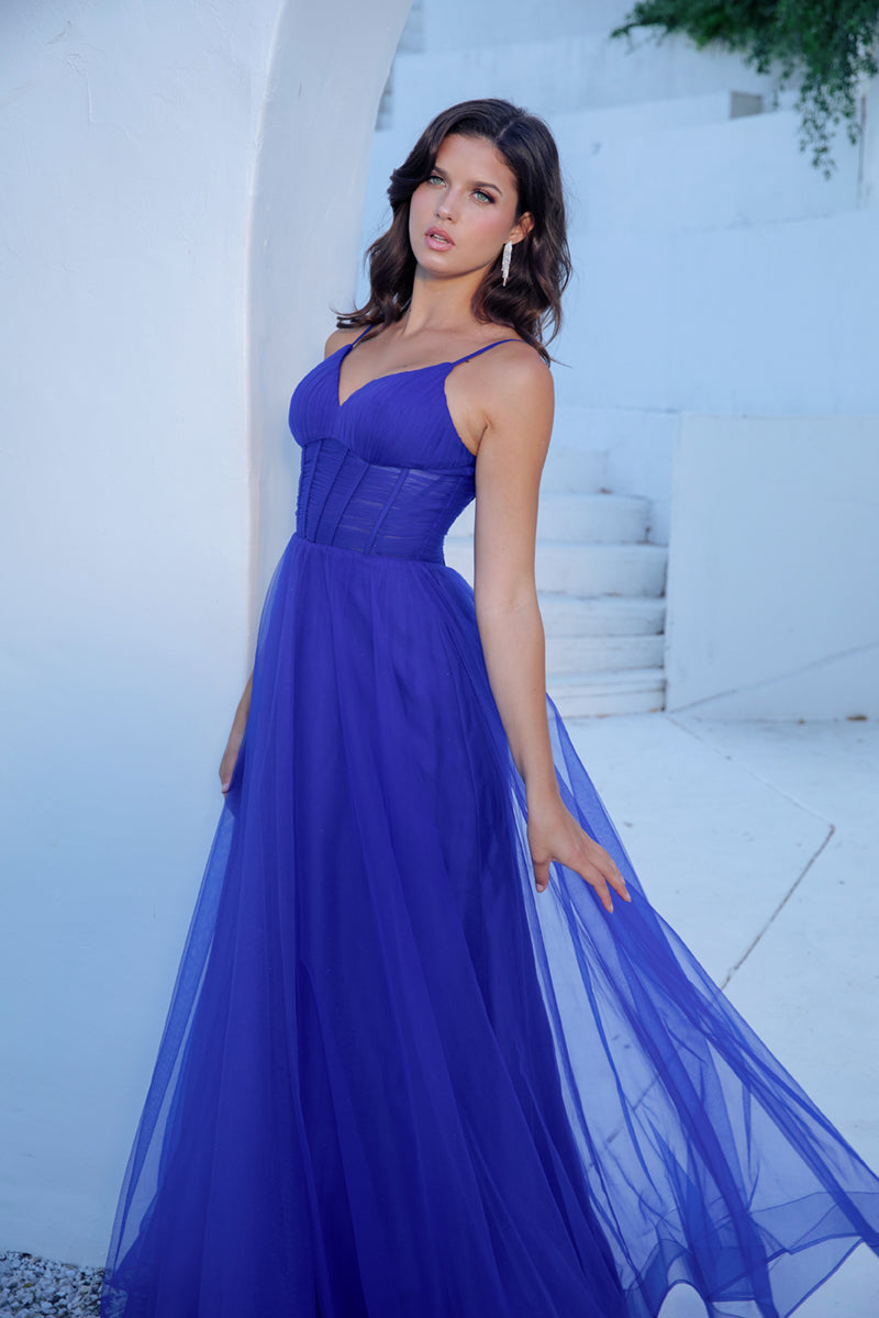 Tulle Sleeveless A-line Slit Gown by Eureka 9177