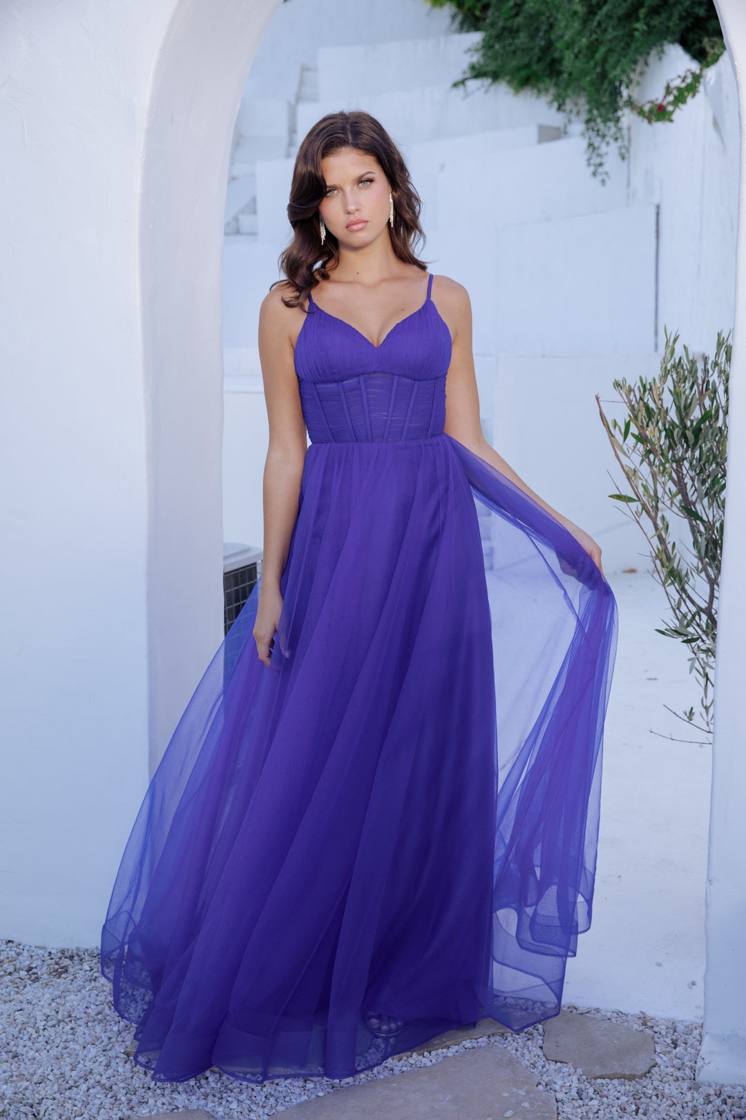 Tulle Sleeveless A-line Slit Gown by Eureka 9177