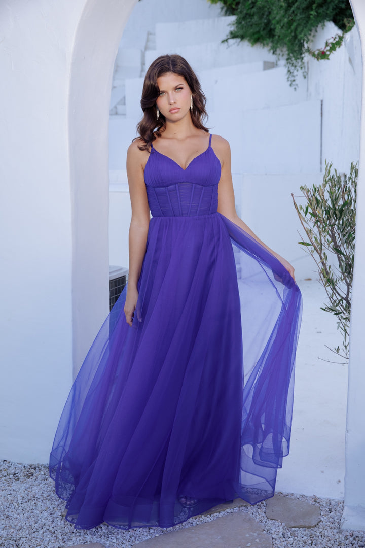 Tulle Sleeveless A-line Slit Gown by Eureka 9177