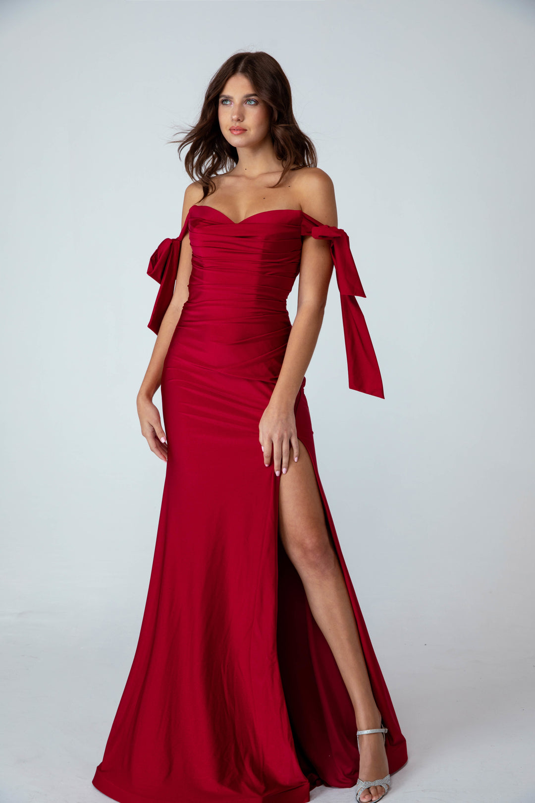 Jersey Fitted Cold Shoulder Slit Gown by Eureka 9181