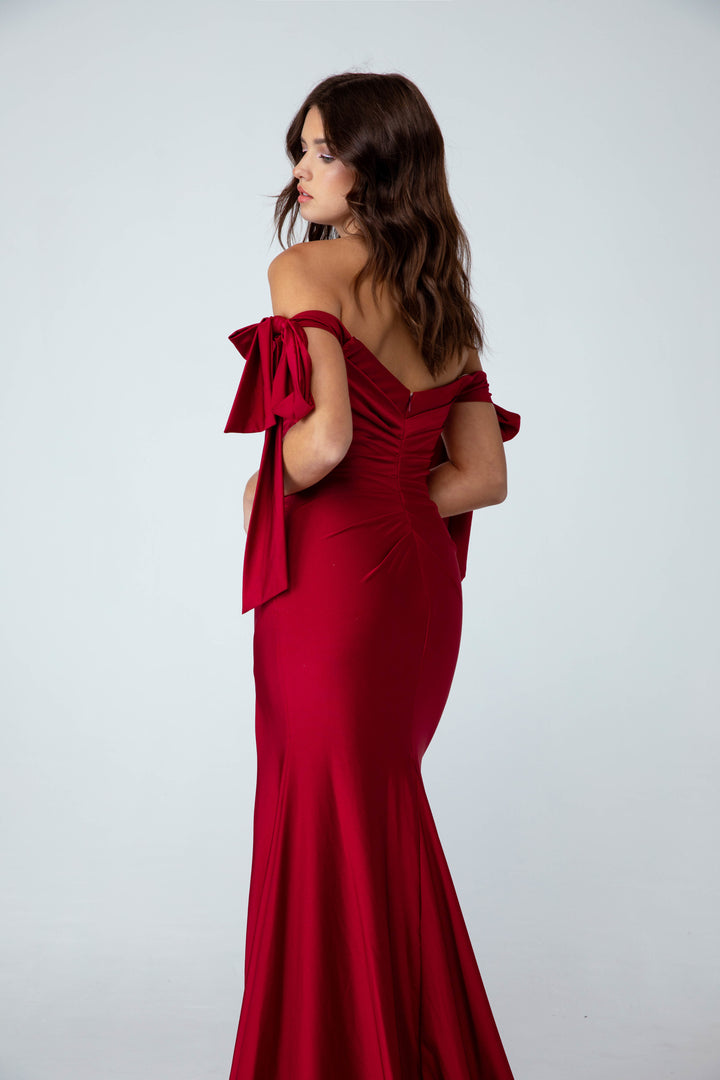 Jersey Fitted Cold Shoulder Slit Gown by Eureka 9181