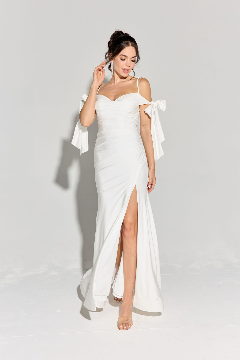 Jersey Fitted Cold Shoulder Slit Gown by Eureka 9181