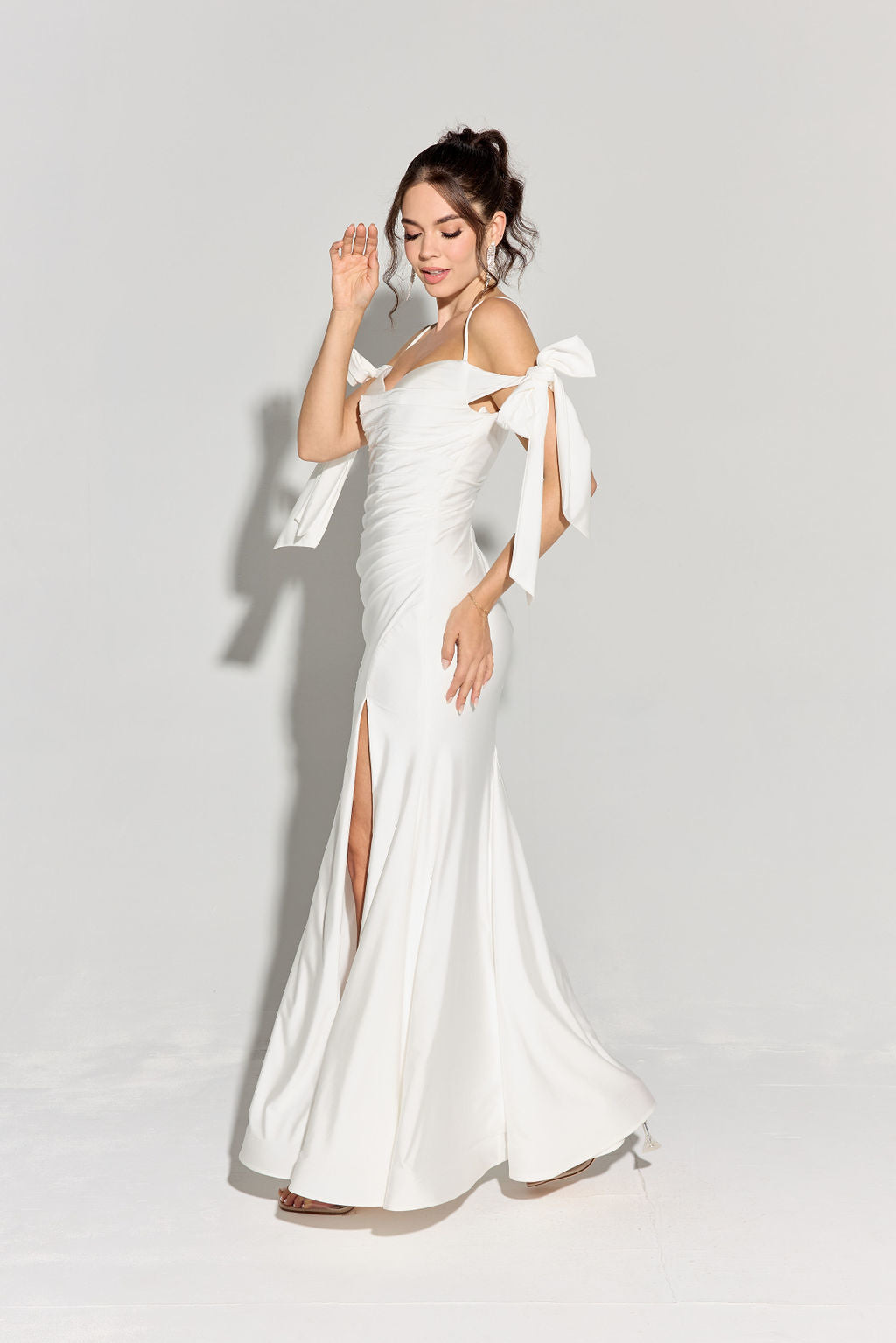 Jersey Fitted Cold Shoulder Slit Gown by Eureka 9181