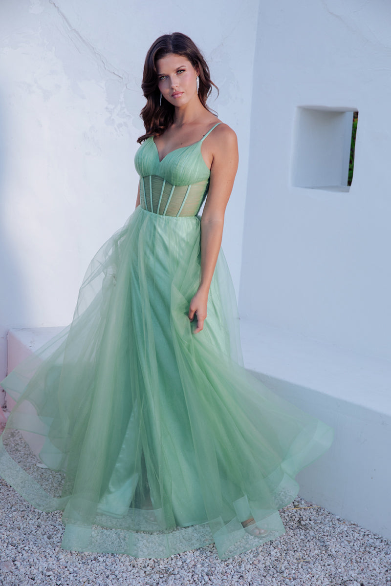 Glitter Tulle Sleeveless A-line Slit Gown by Eureka 9199