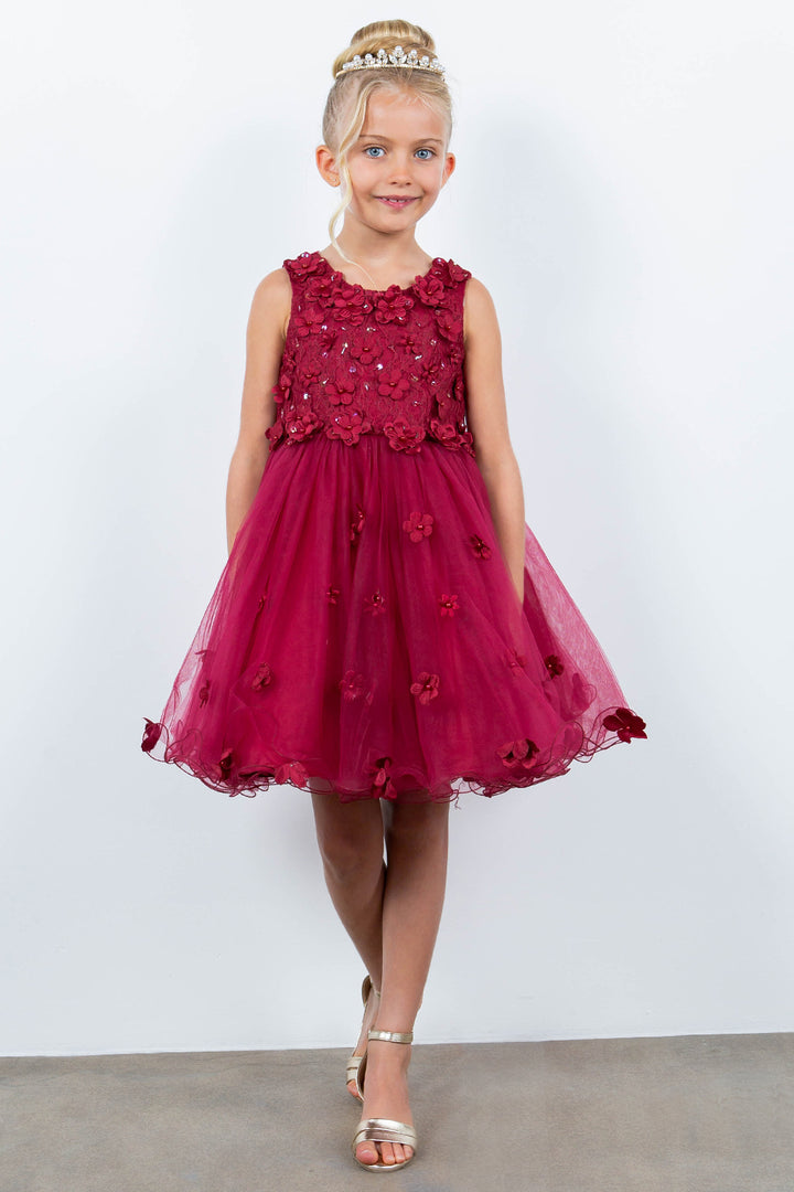 Girls 3D Floral Short Sleeveless Dress by Cinderella Couture 9219