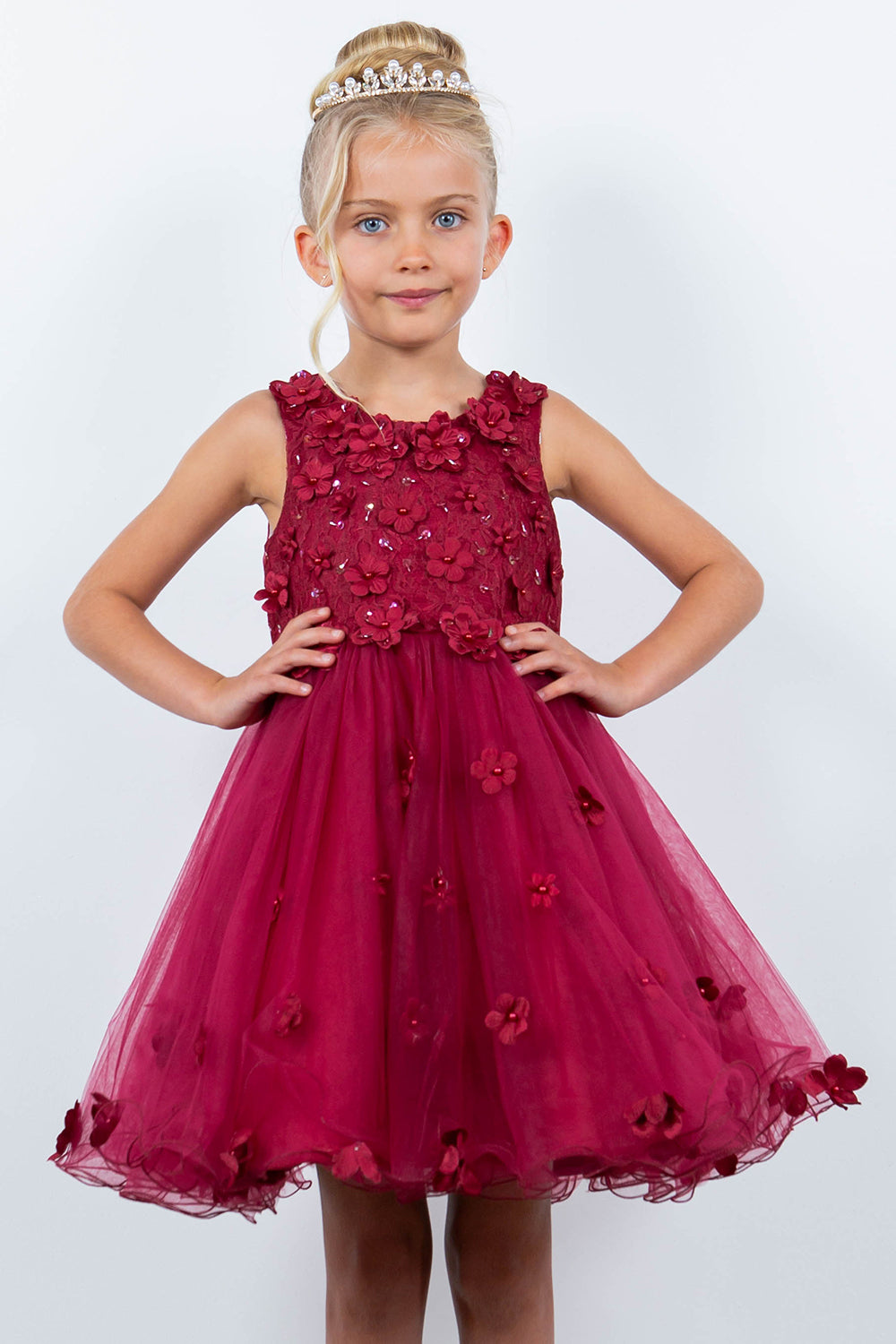 Girls 3D Floral Short Sleeveless Dress by Cinderella Couture 9219