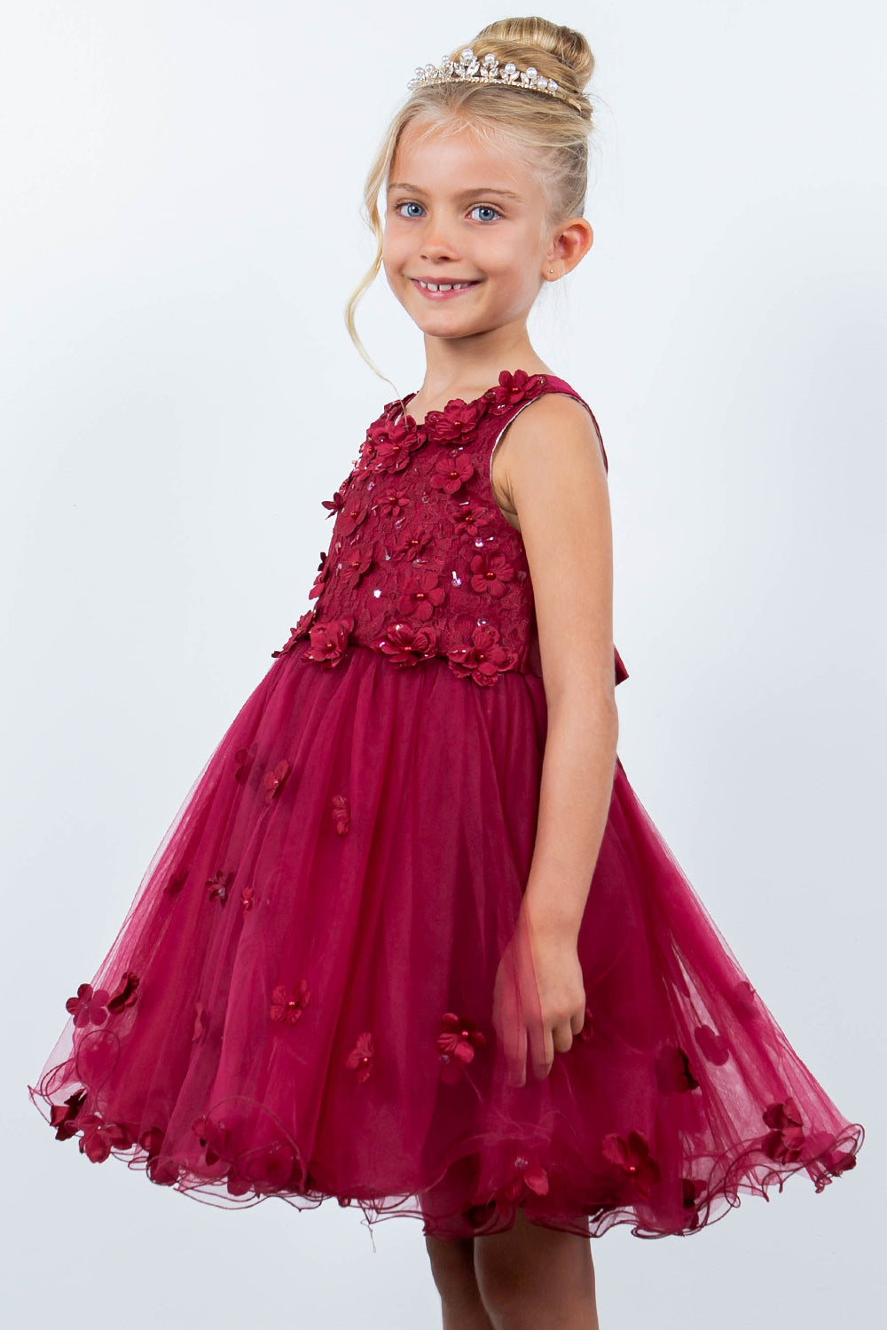 Girls 3D Floral Short Sleeveless Dress by Cinderella Couture 9219