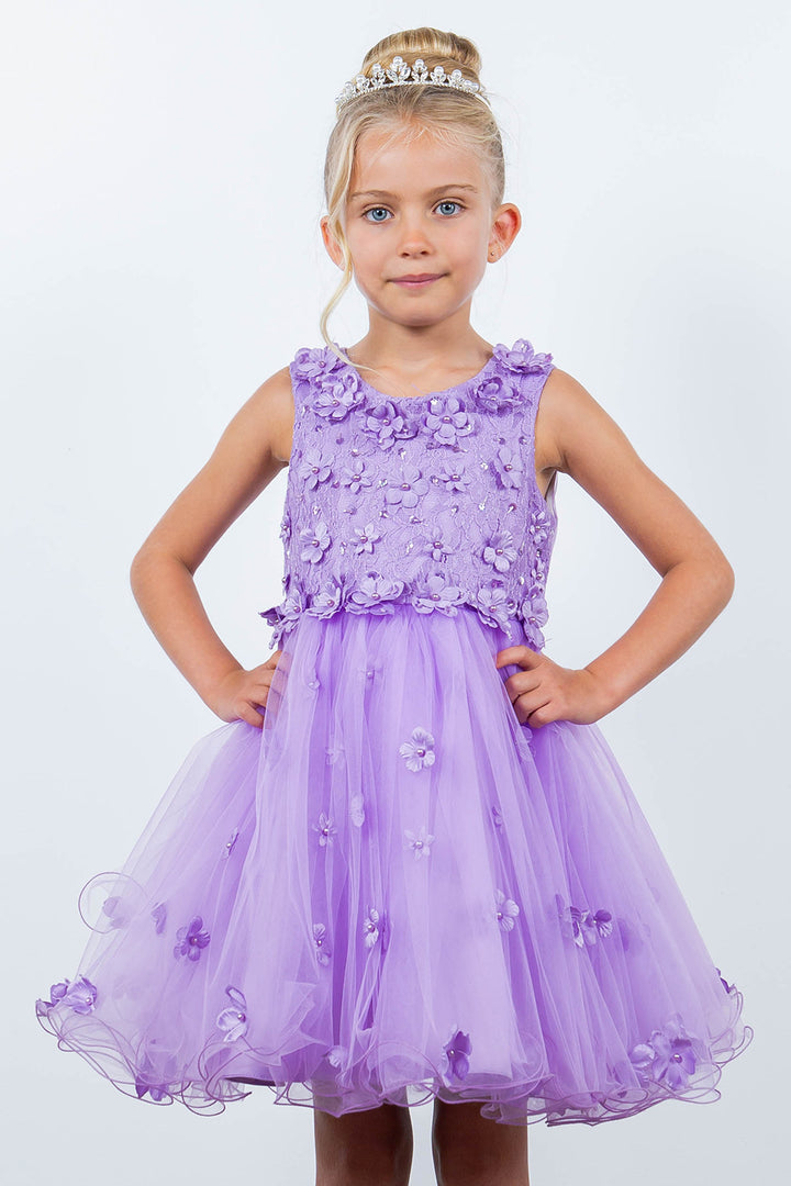 Girls 3D Floral Short Sleeveless Dress by Cinderella Couture 9219