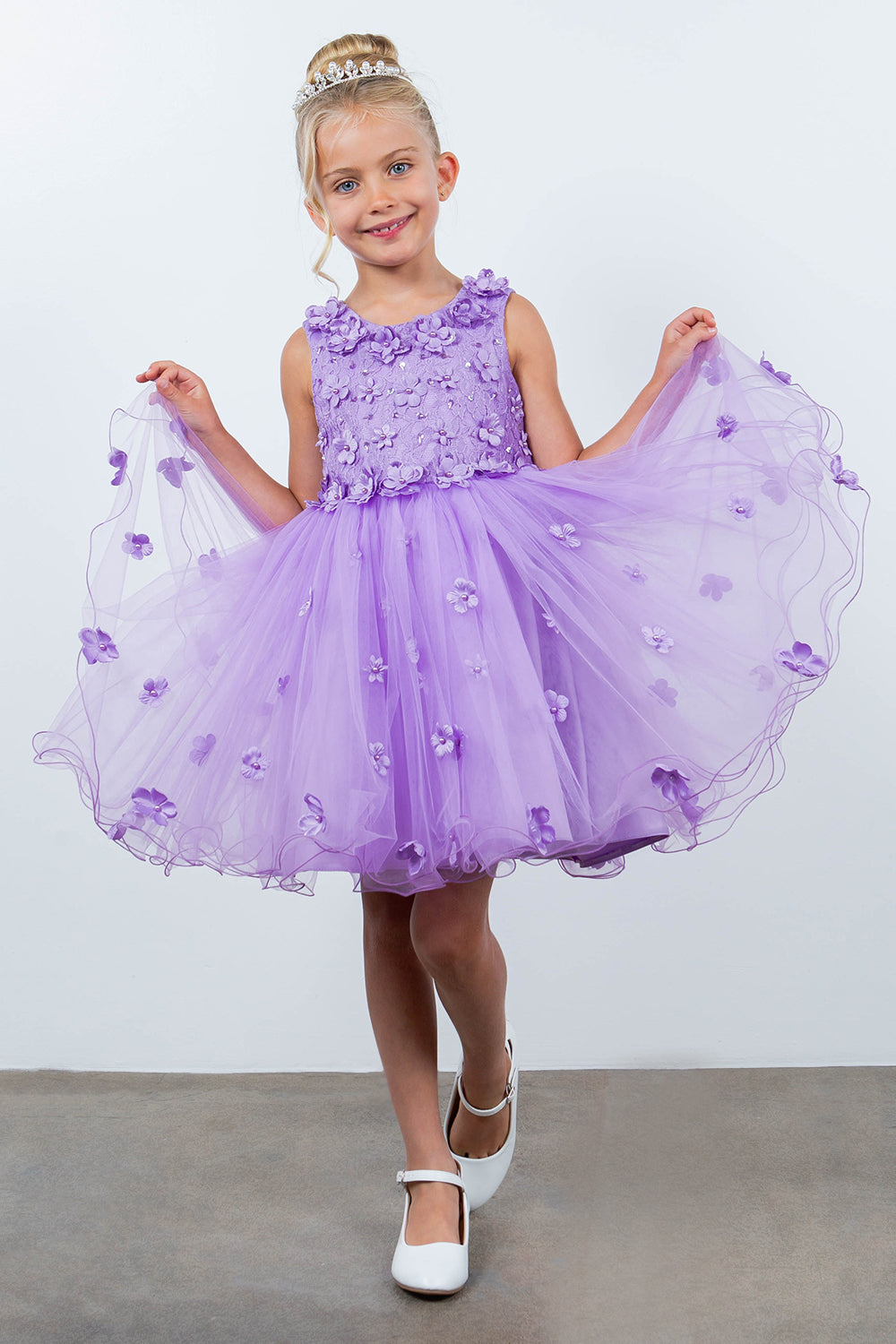 Girls 3D Floral Short Sleeveless Dress by Cinderella Couture 9219