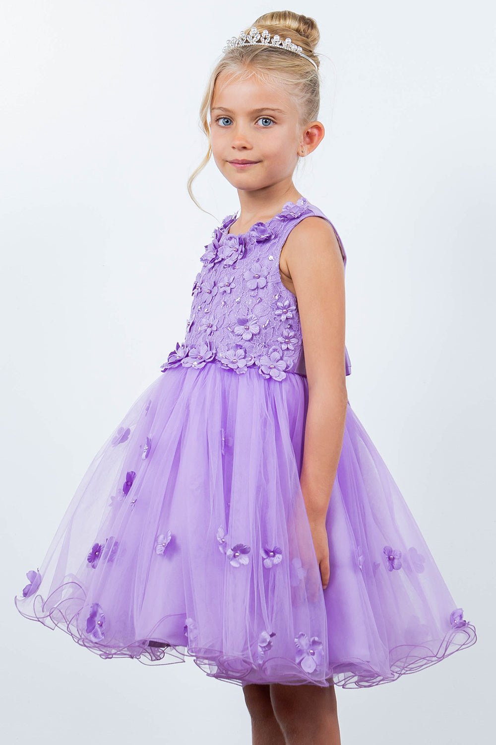 Girls 3D Floral Short Sleeveless Dress by Cinderella Couture 9219