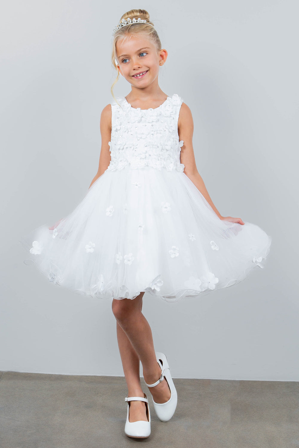 Girls 3D Floral Short Sleeveless Dress by Cinderella Couture 9219