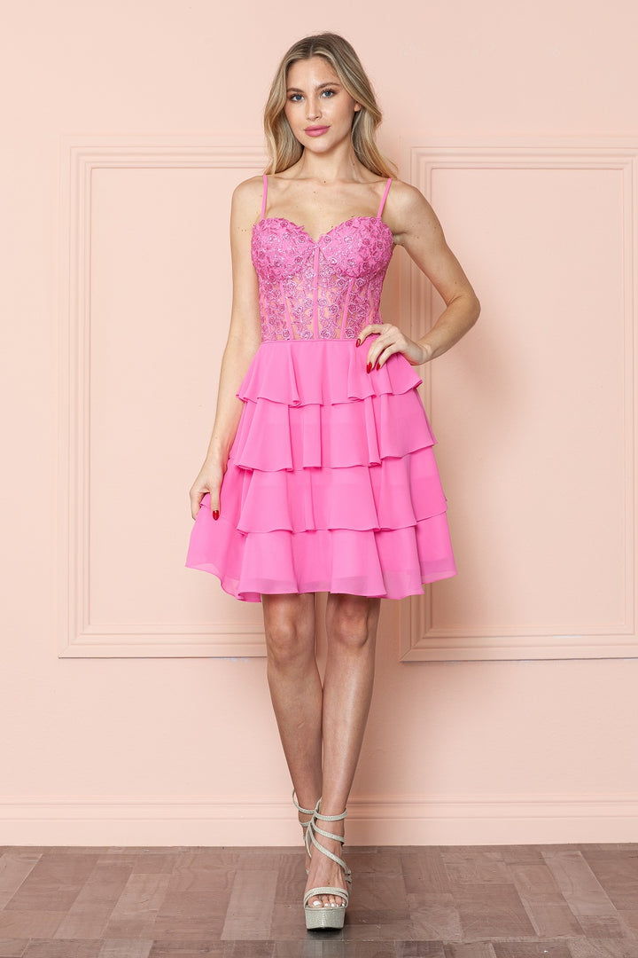 Chiffon Short A-line Tiered Dress by Poly USA 9494