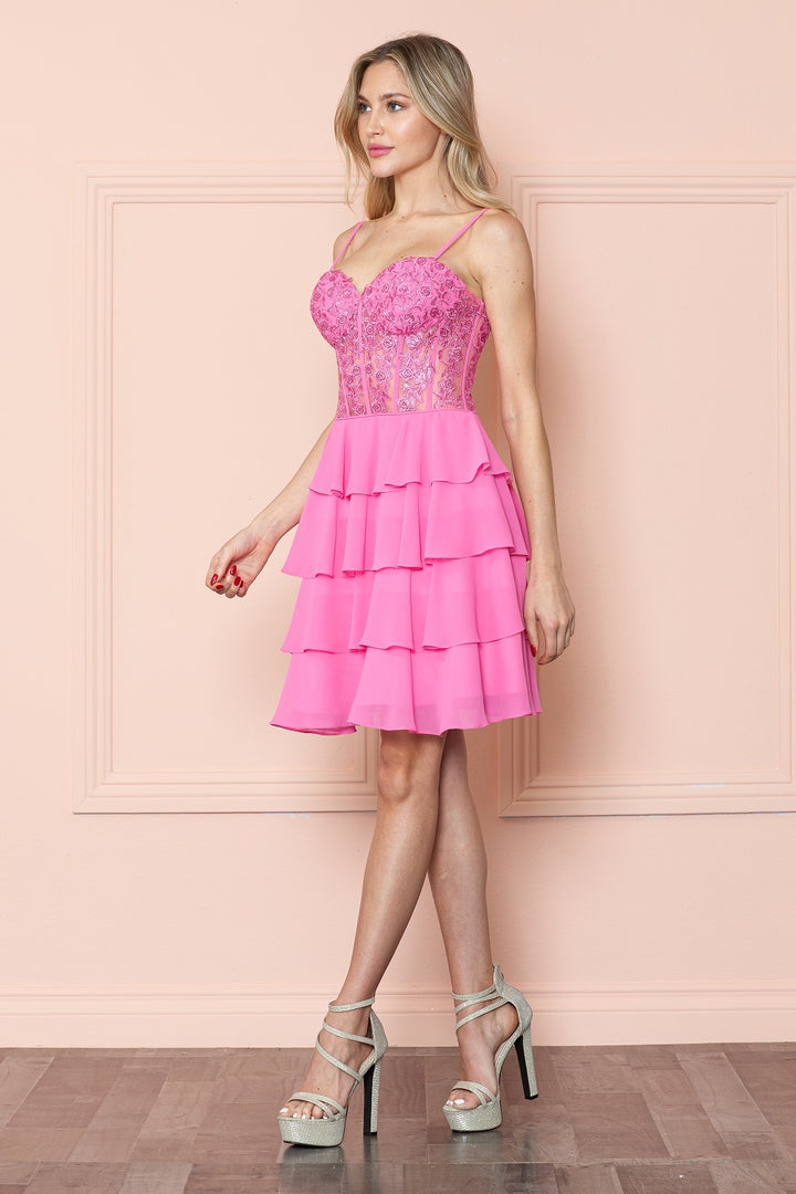 Chiffon Short A-line Tiered Dress by Poly USA 9494