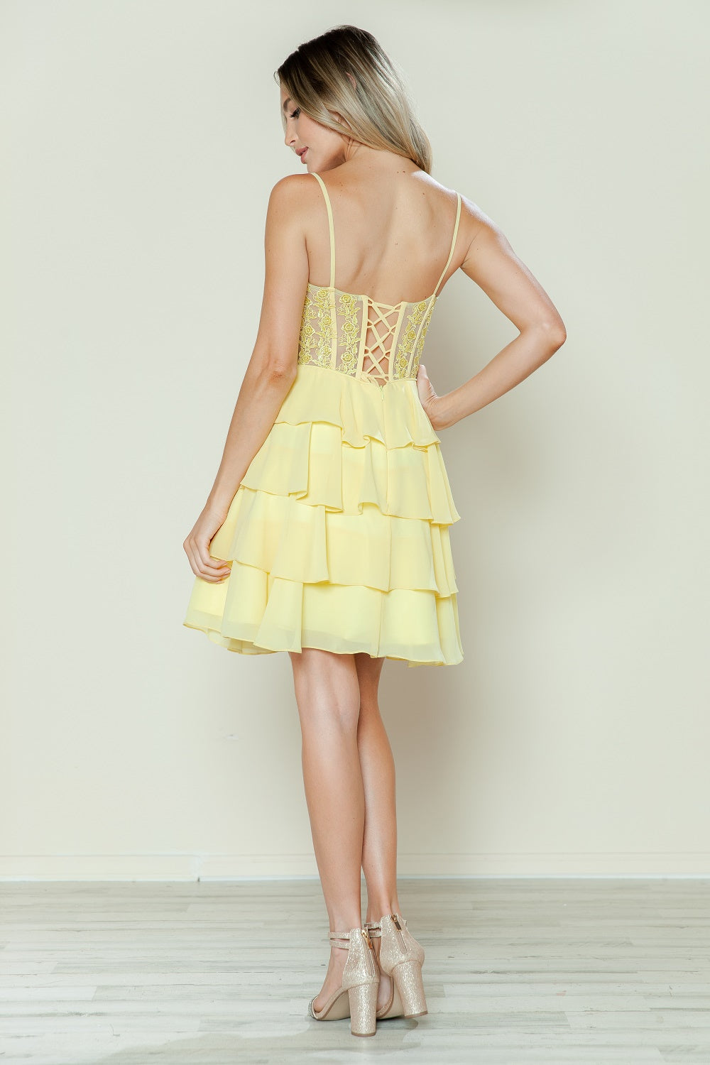 Chiffon Short A-line Tiered Dress by Poly USA 9494