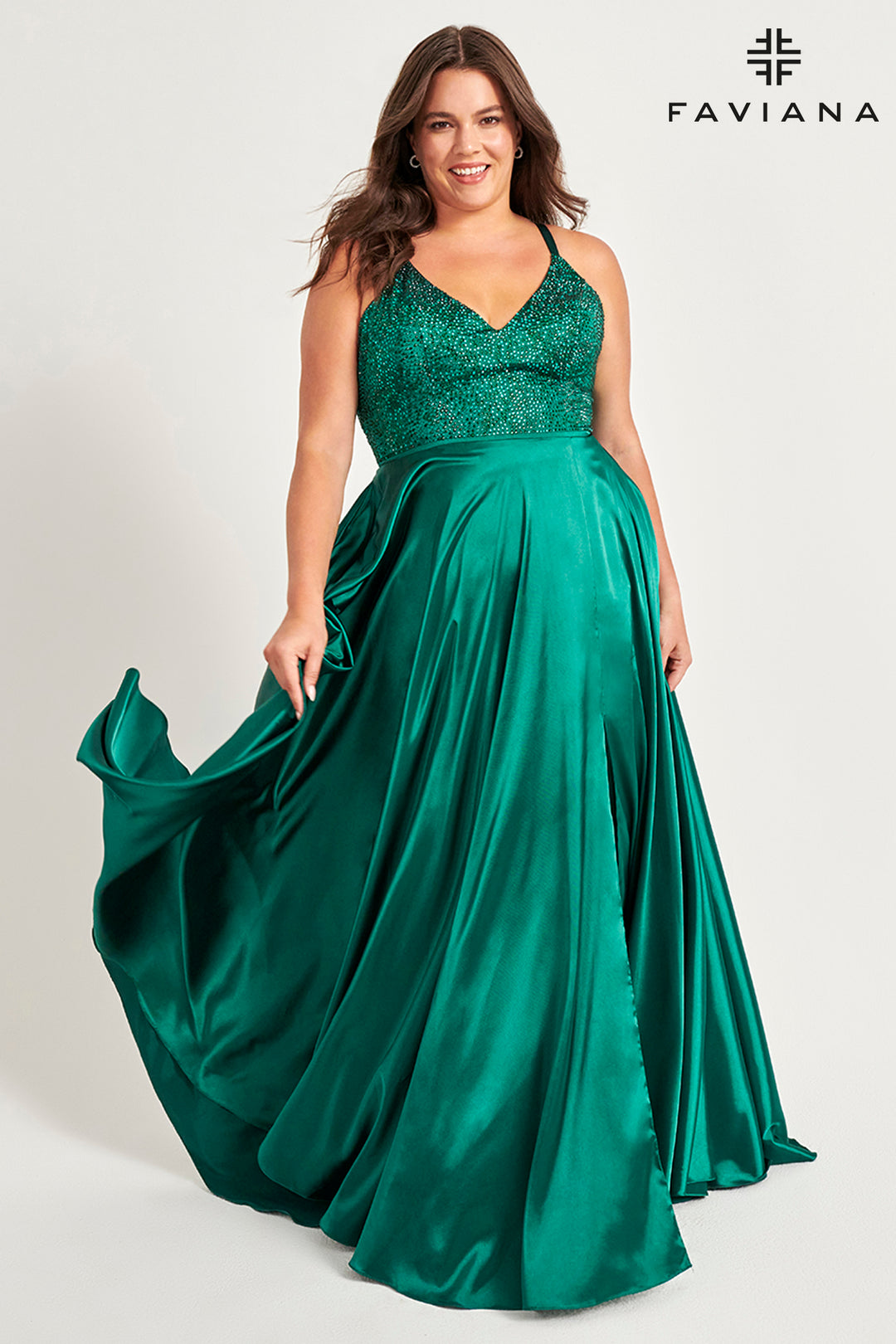 Plus Size Beaded Charmeuse Gown by Faviana 9524