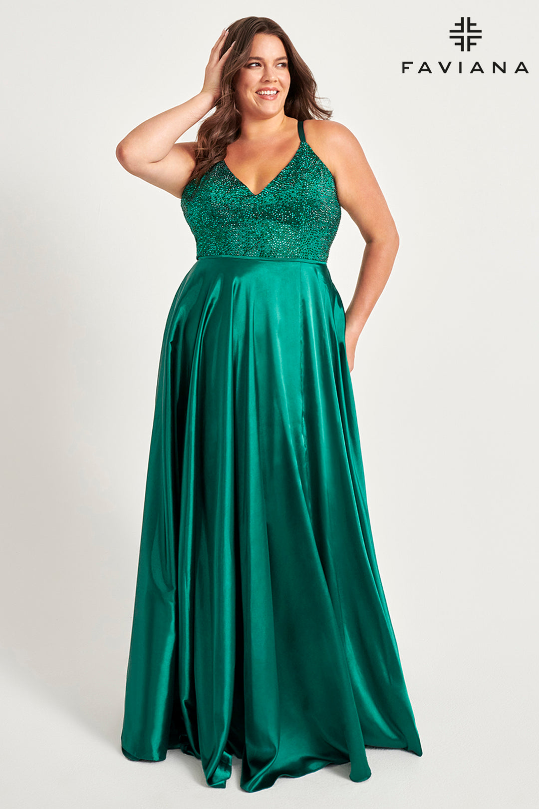 Plus Size Beaded Charmeuse Gown by Faviana 9524