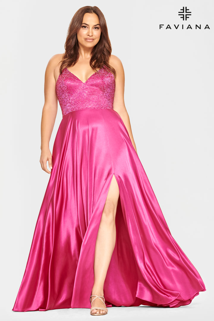 Plus Size Beaded Charmeuse Gown by Faviana 9524