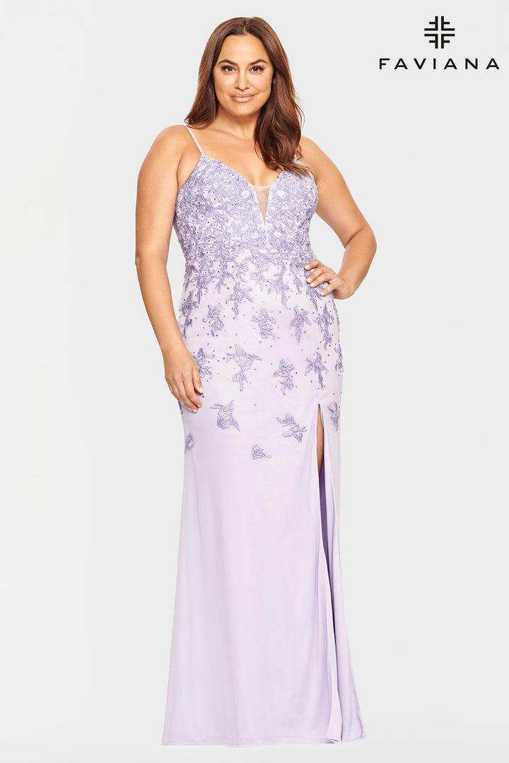 Plus Size Fitted Applique Tulle Gown by Faviana 9539