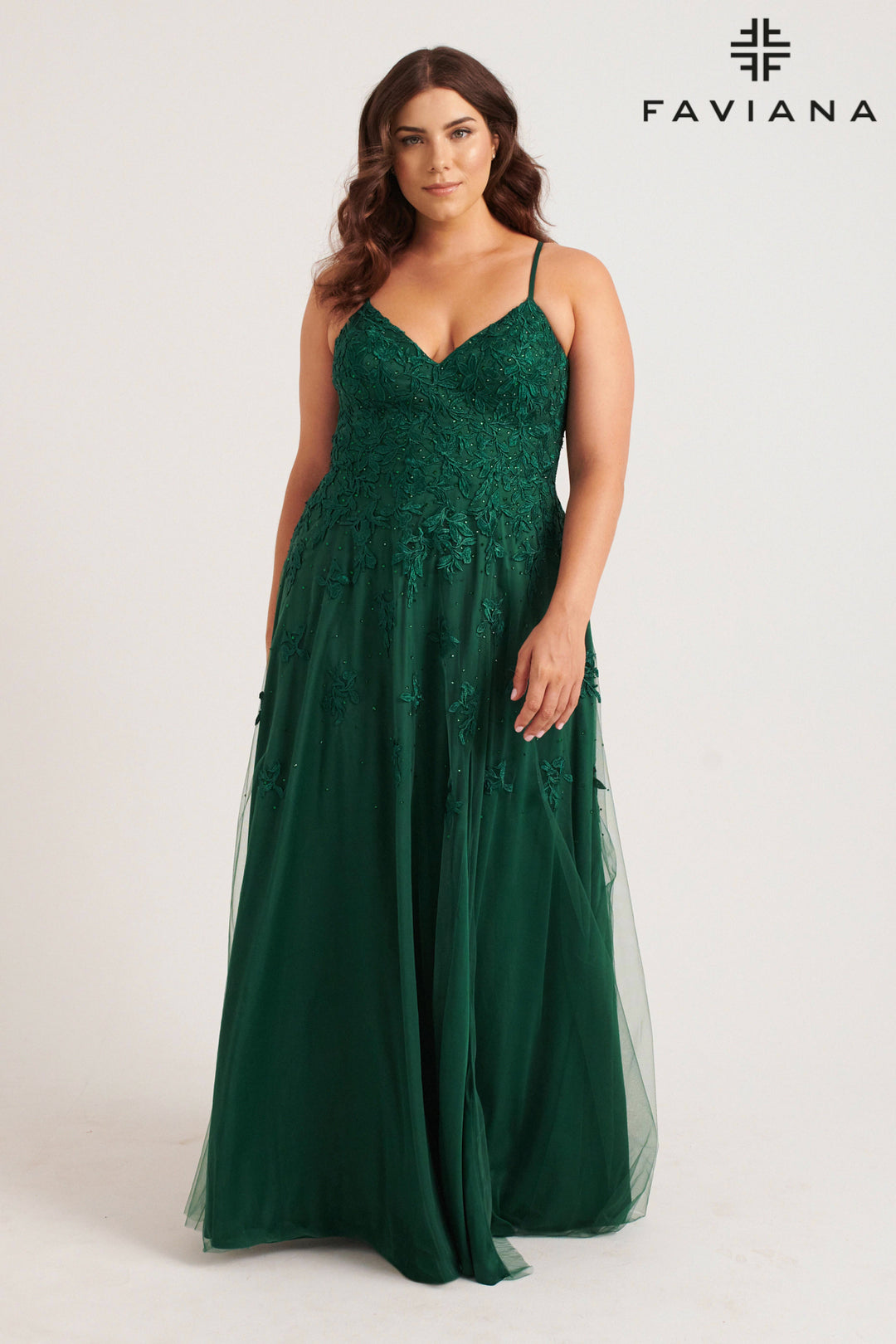 Plus Size Applique Tulle A-line Gown by Faviana 9552